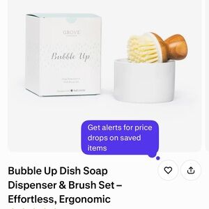 Grove Bubble Up Dish Soap Dispenser & Brush Set - White and Brown
